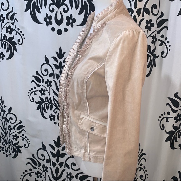 WHBM Sz 6 Tan Champagne Velvet Pleated Placket Collar Blazer - Picture 3 of 11